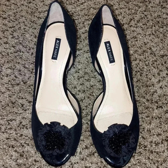 Alex Marie Shoes - Alex Marie Womens D'Orsay Heels Size 8 M Shoes Black Suede Flower Rosette